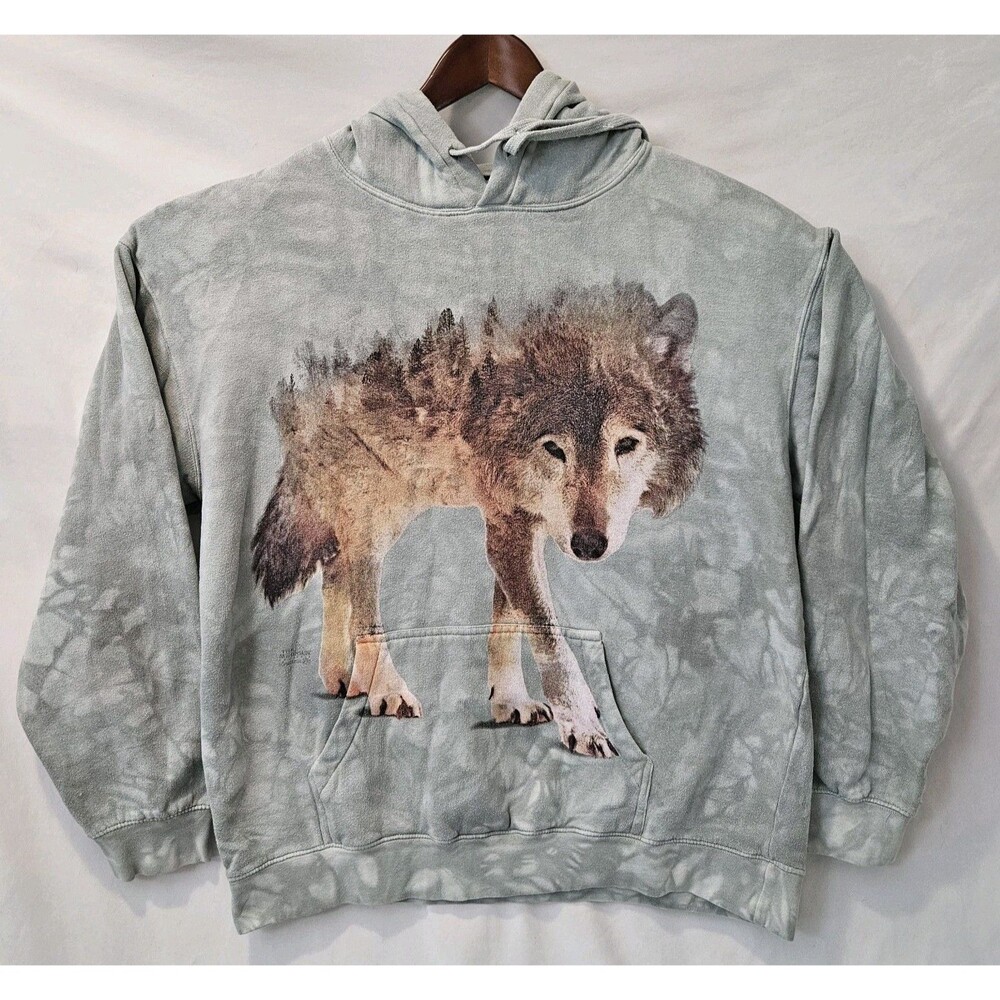 The Mountain Wolf Tie Dye Grunge Hoodie Sweatshirt Pullover Sz L 90's Y2k Graph